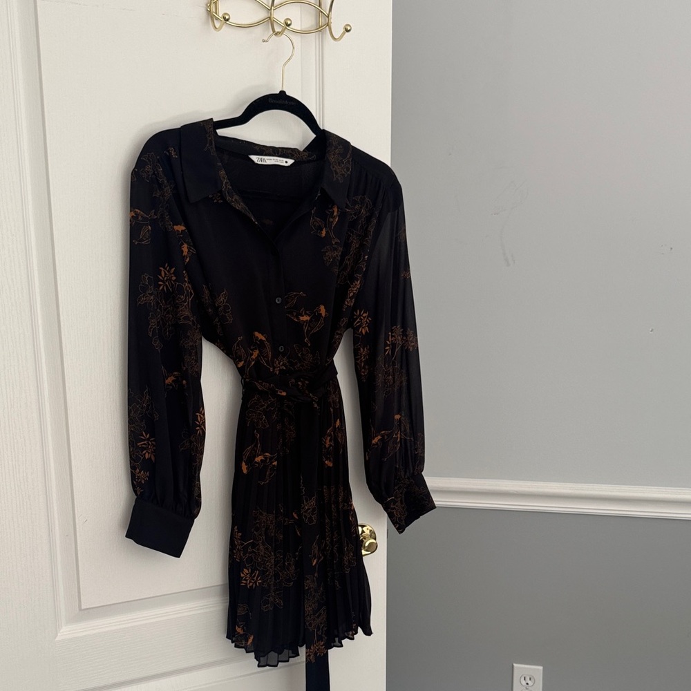 Zara Black and Brown Floral Mini Dress